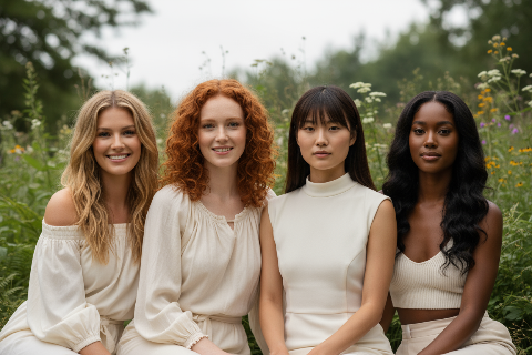 keep the models looking the same just change the Asian girl to the same color but a different style top